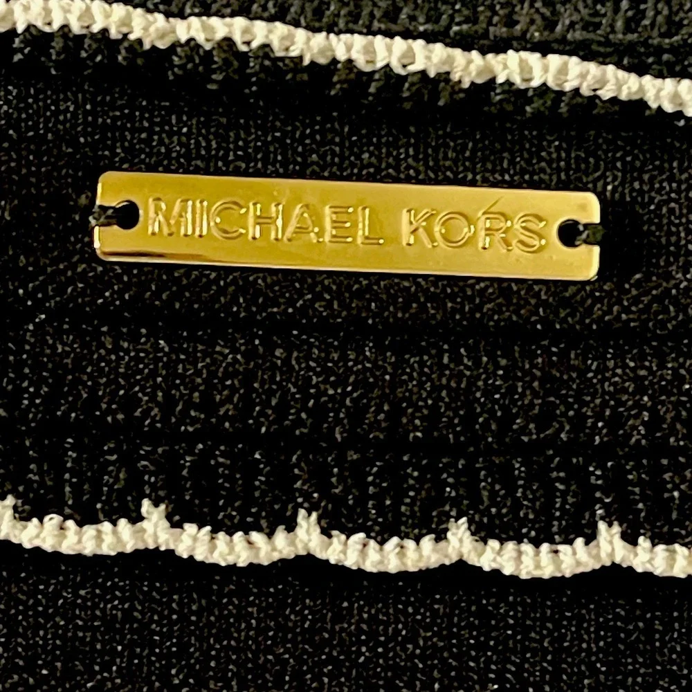 Michael Kors Sz S Black White Striped Bodycon‎ Sweater Dress Knit Logo